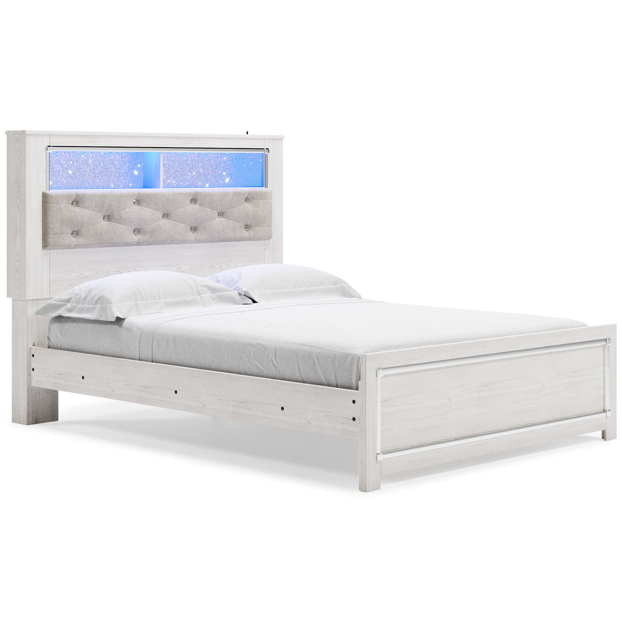 Altyra White Upholstered LED Bookcase Panel Bedroom Set from Ashley - Luna Furniture