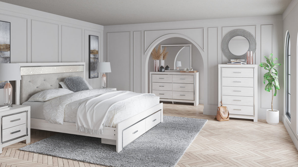 Altyra White Upholstered LED Bookcase Storage Platform Bedroom Set from Ashley - Luna Furniture