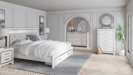 Altyra White Upholstered LED Bookcase Storage Platform Bedroom Set from Ashley - Luna Furniture