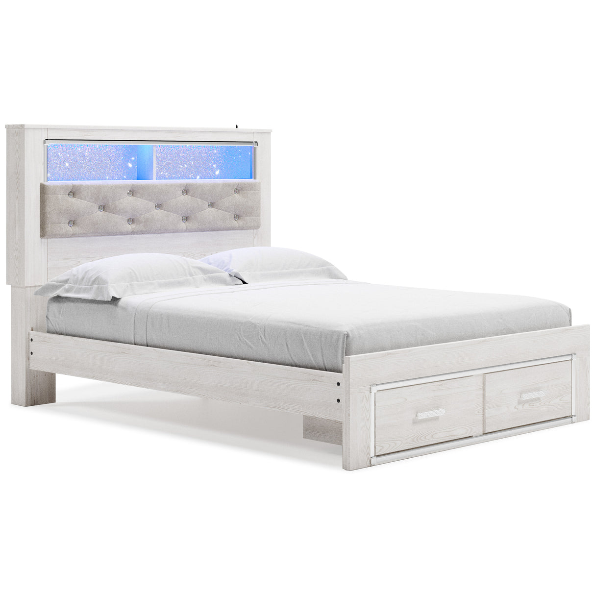 Altyra White Upholstered LED Bookcase Storage Platform Bedroom Set from Ashley - Luna Furniture