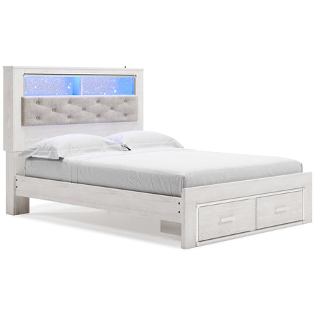 Altyra White Upholstered LED Bookcase Storage Platform Bedroom Set from Ashley - Luna Furniture