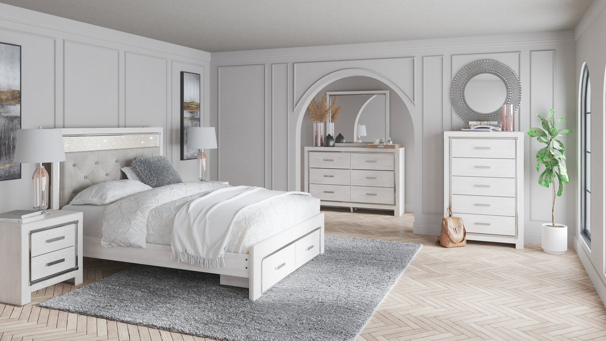 Altyra White Upholstered LED Storage Platform Bedroom Set from Ashley - Luna Furniture