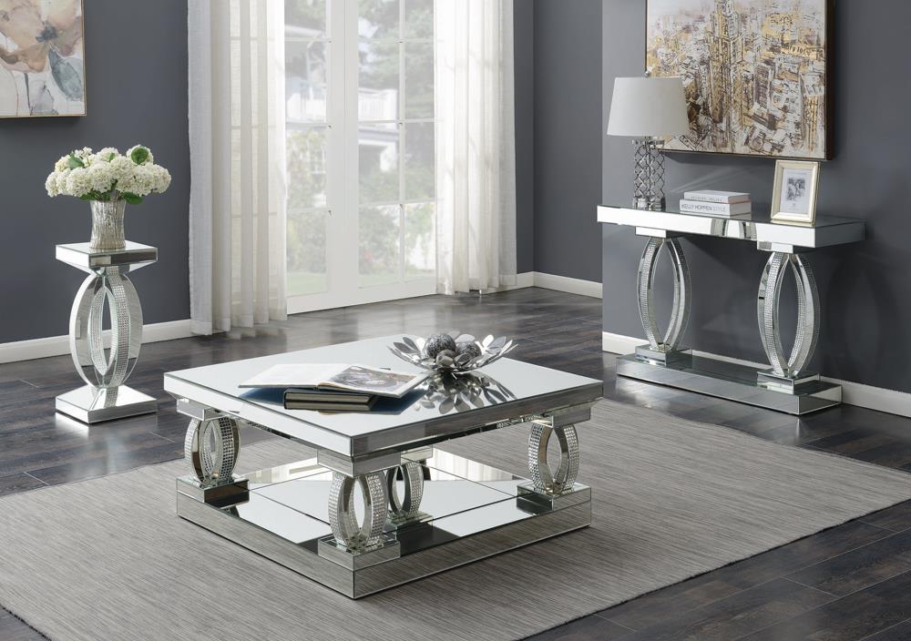 Amalia Clear Mirror Rectangular Sofa Table with Shelf from Coaster - Luna Furniture