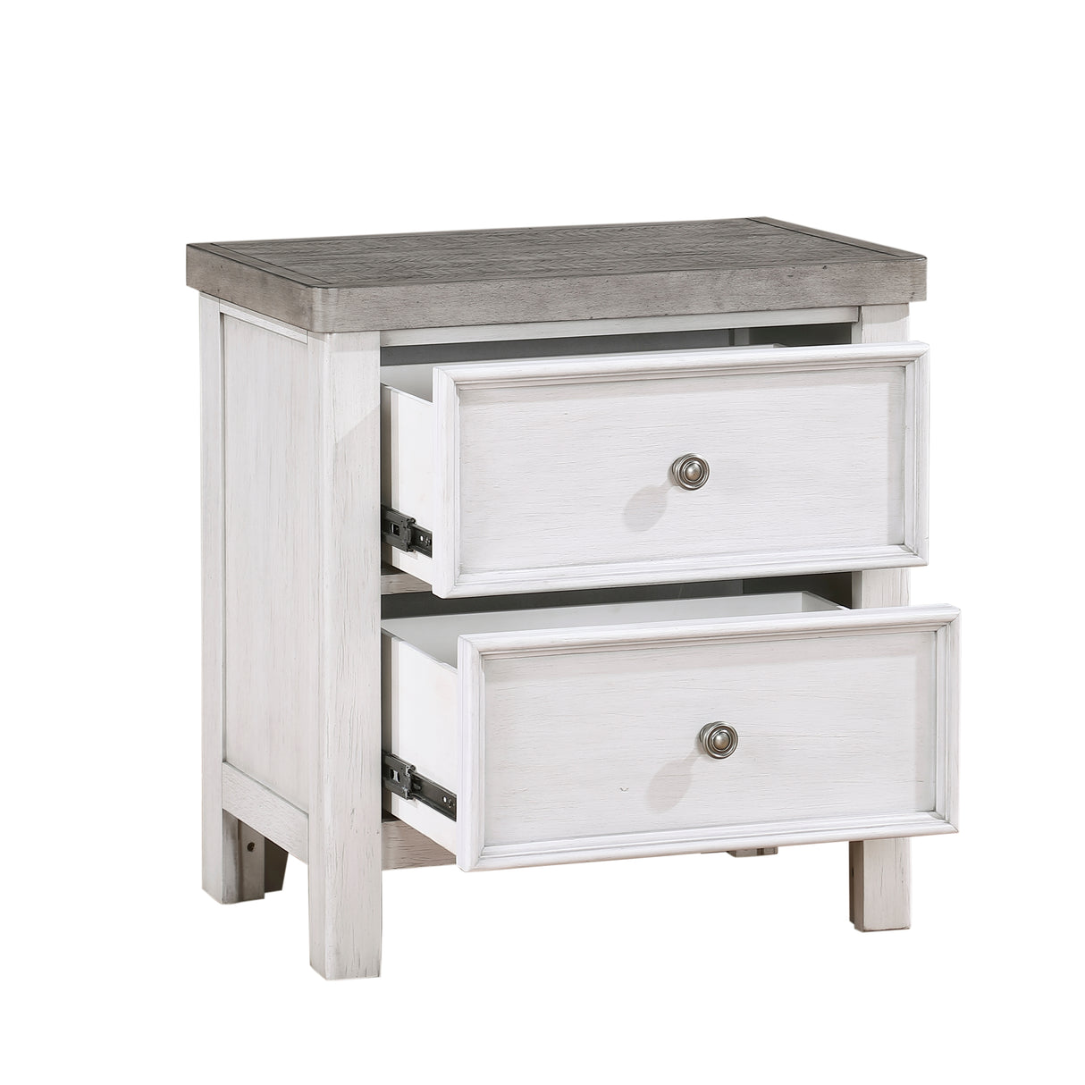 Ambrose Antique White/Gray Queen Platform Bed, Dresser, Mirror and Nightstand from Homelegance - Luna Furniture
