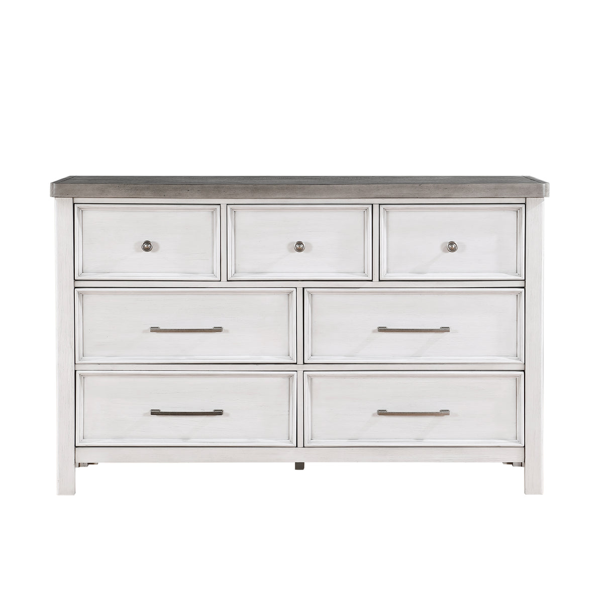 Ambrose Antique White/Gray Queen Platform Bed, Dresser, Mirror and Nightstand from Homelegance - Luna Furniture