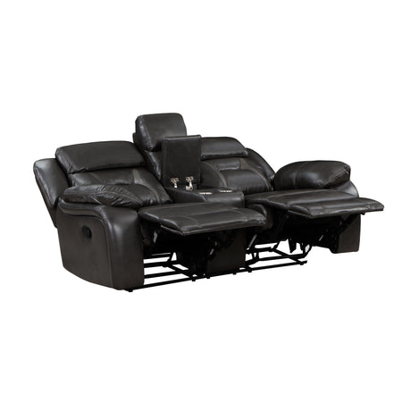 Amite Dark Gray Double Reclining Loveseat with Center Console from Homelegance - Luna Furniture