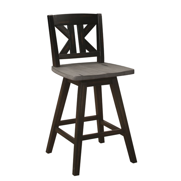 Amsonia Gray/Black Divided X-Back Swivel Counter Height Chairs, Set of 2
