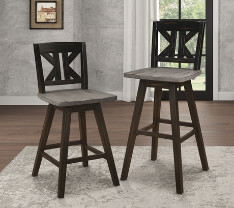 Amsonia Gray/Black Divided X-Back Swivel Pub Height Chairs, Set of 2 from Homelegance - Luna Furniture