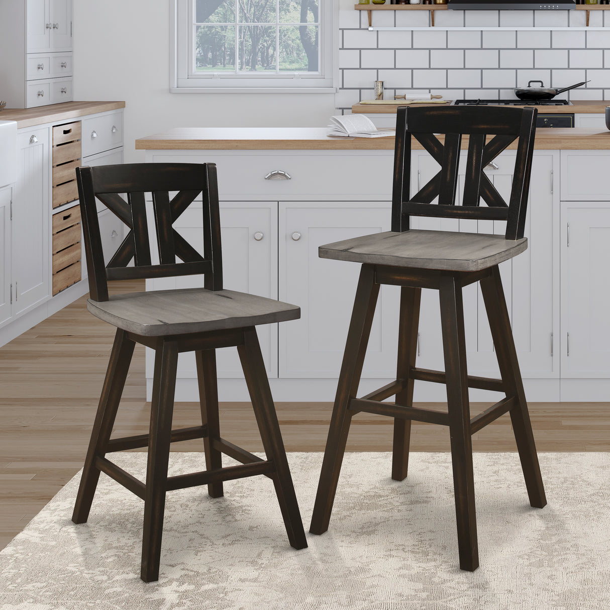 Amsonia Gray/Black Divided X-Back Swivel Pub Height Chairs, Set of 2 from Homelegance - Luna Furniture