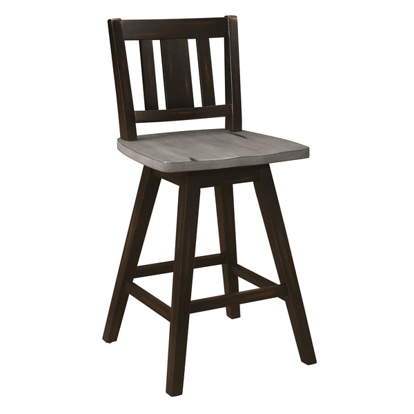 Amsonia Gray/Black Slat Back Swivel Counter Height Chairs, Set of 2