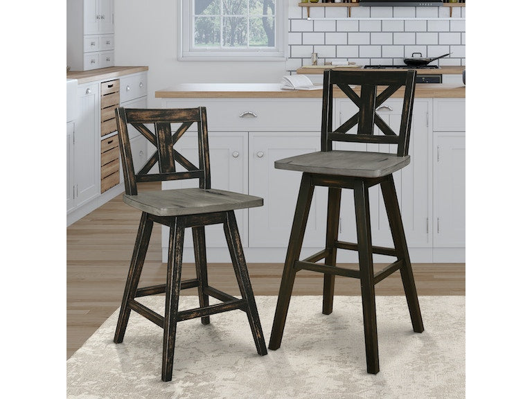 Amsonia Gray/Black X-Back Swivel Pub Height Chairs, Set of 2 from Homelegance - Luna Furniture