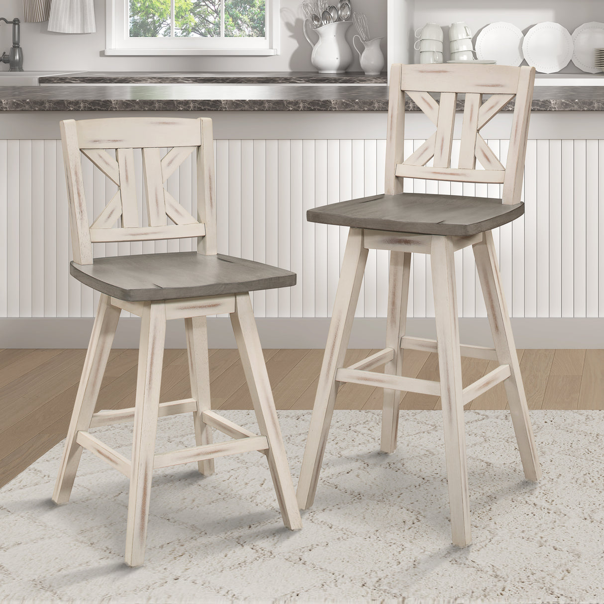 Amsonia Gray/White Divided X-Back Swivel Pub Height Chairs, Set of 2 from Homelegance - Luna Furniture