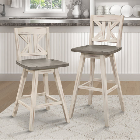 Amsonia Gray/White Divided X-Back Swivel Pub Height Chairs, Set of 2 from Homelegance - Luna Furniture