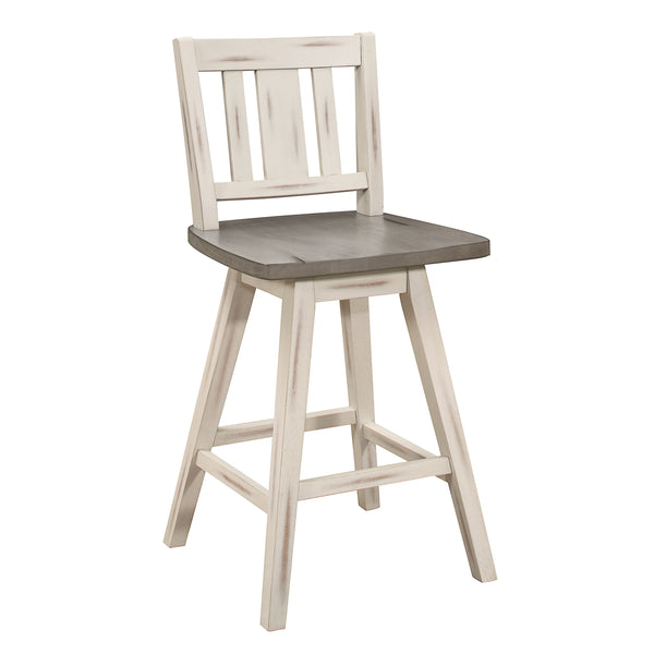 Amsonia Gray/White Slat Back Swivel Counter Height Chairs, Set of 2