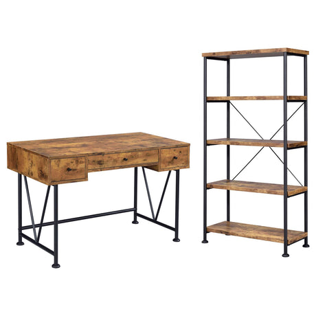 Analiese Antique Nutmeg and Black 2-Piece 3-Drawer Writing Desk Set from Coaster - Luna Furniture