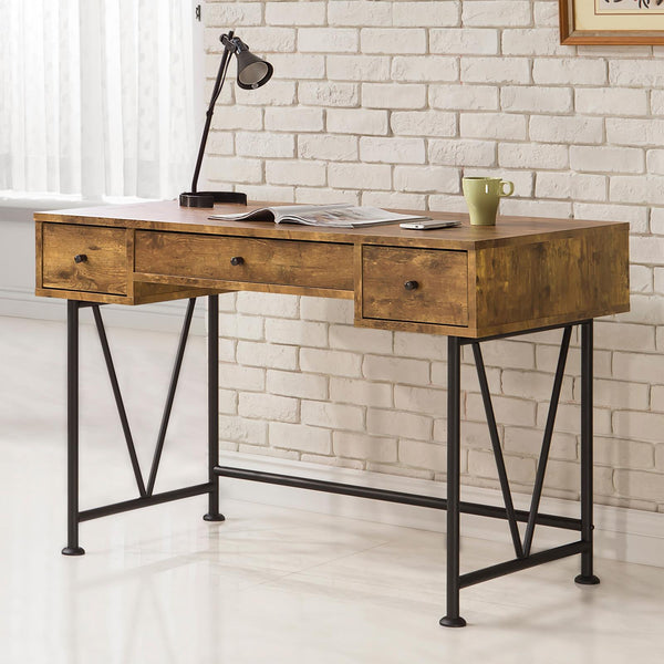 Analiese Antique Nutmeg and Black 3-Drawer Writing Desk