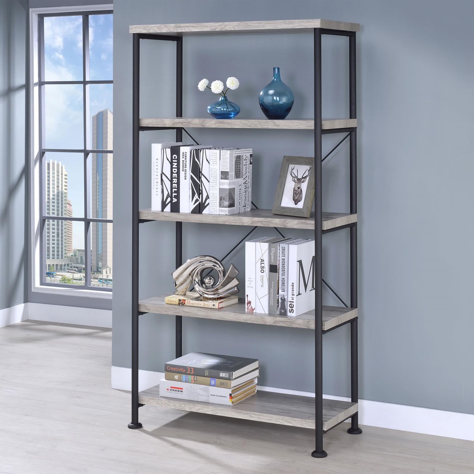 Analiese 4-shelf Bookcase Grey Driftwood - Luna Furniture