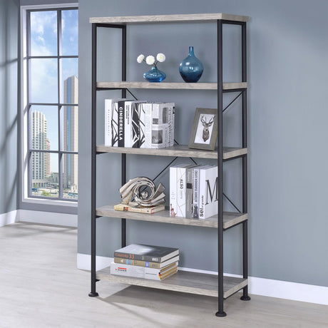 Analiese Gray Driftwood 4-Shelf Bookcase from Coaster - Luna Furniture