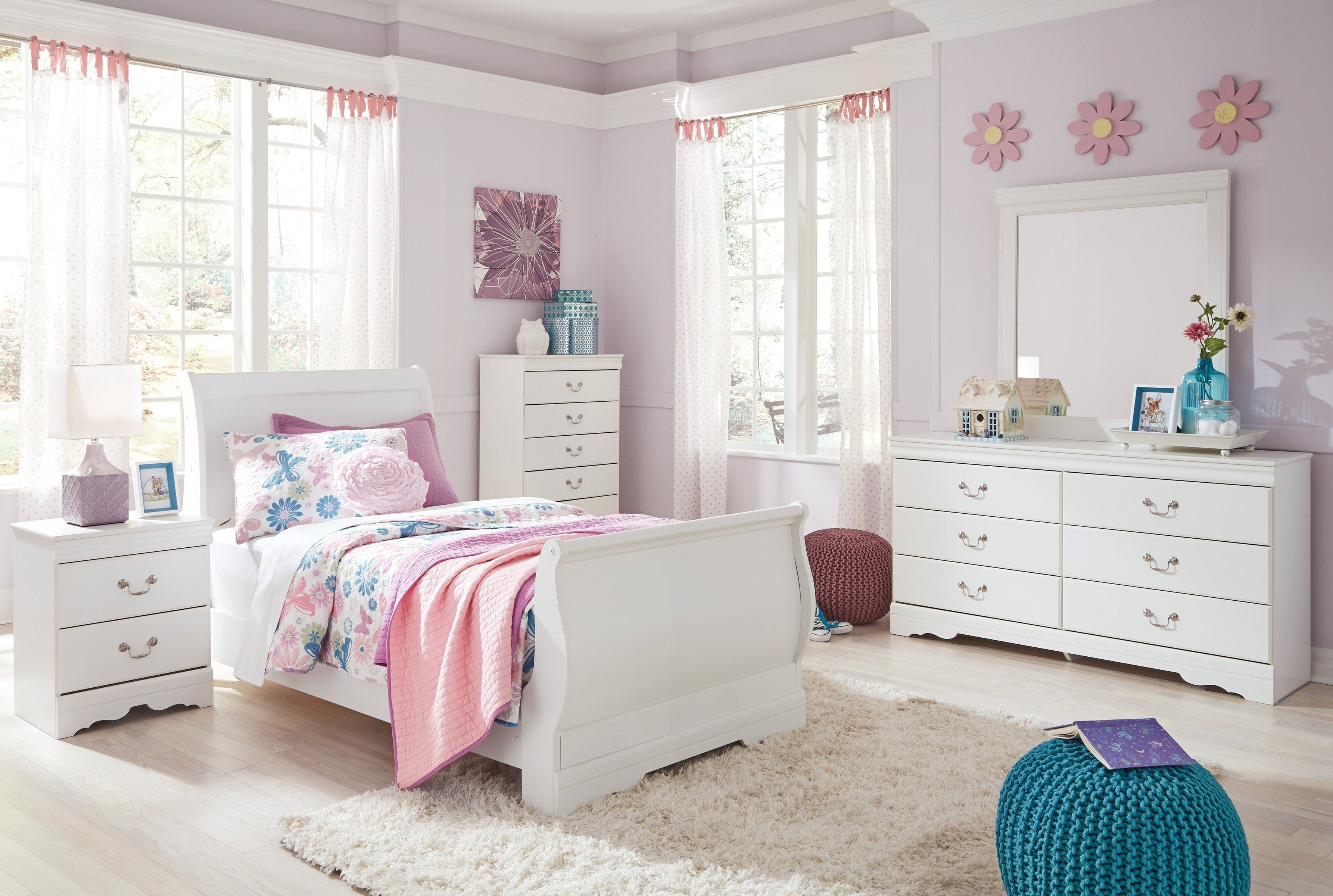 Ashley Anarasia White Sleigh Youth Bedroom Set - Luna Furniture