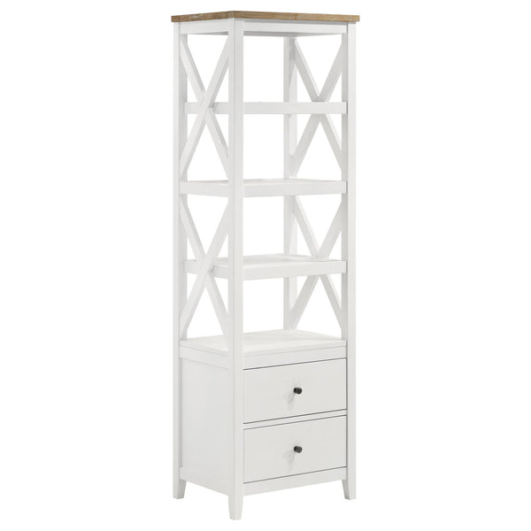 Angela Brown and White 4-Shelf Wooden Media Tower with Drawers