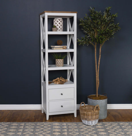 Angela Brown and White 4-Shelf Wooden Media Tower with Drawers from Coaster - Luna Furniture