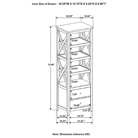 Angela Brown and White 4-Shelf Wooden Media Tower with Drawers from Coaster - Luna Furniture