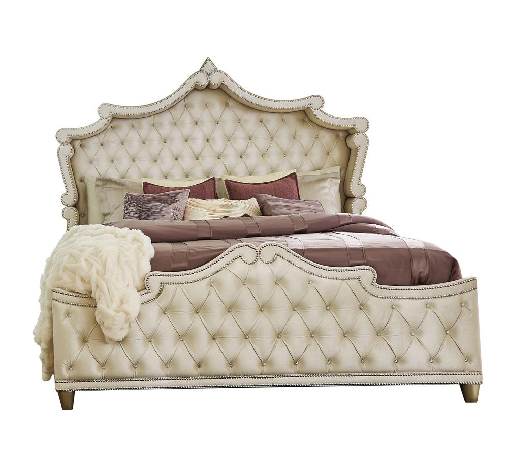 Antonella Ivory and Camel Tufted Upholstered 4-Piece Queen Bedroom Set from Coaster - Luna Furniture