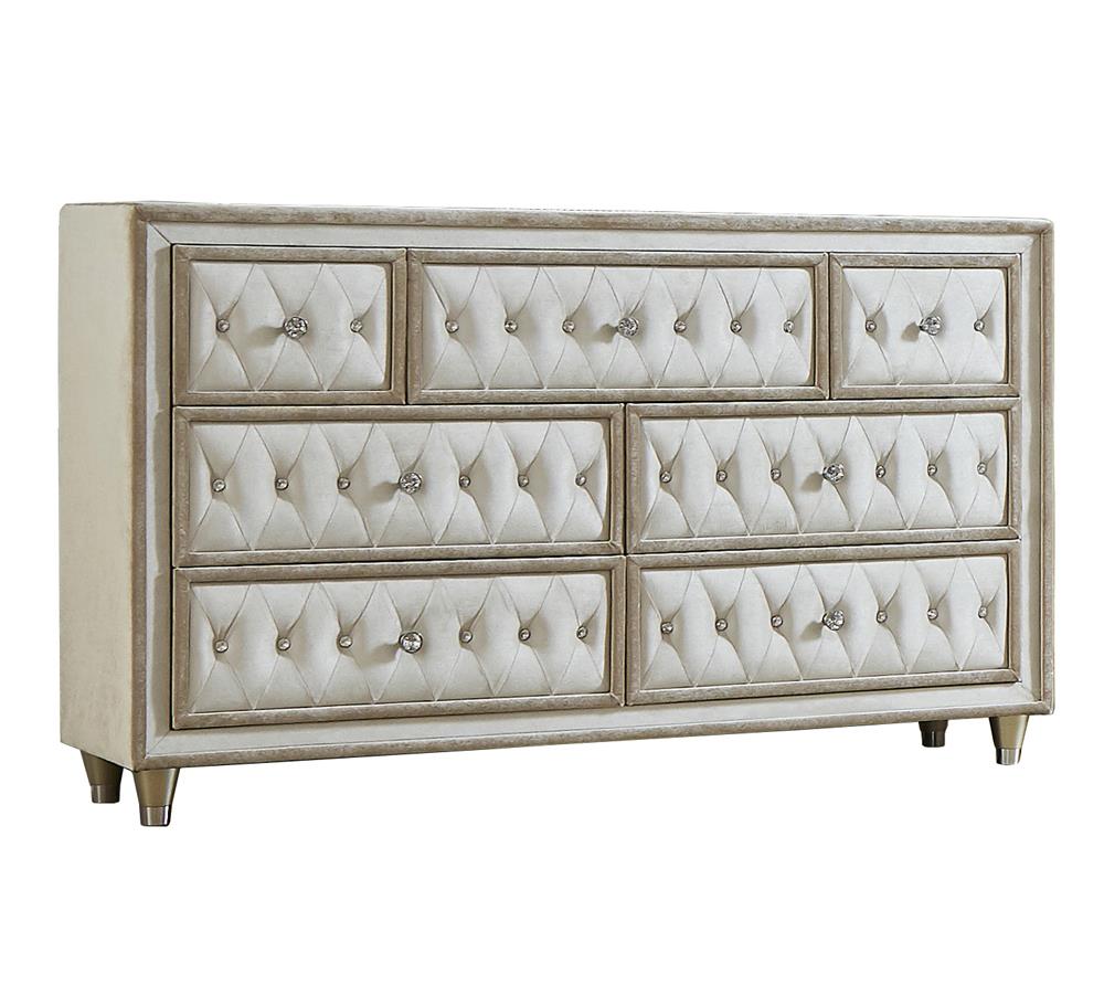 Antonella 7-drawer Upholstered Dresser Ivory and Camel - Luna