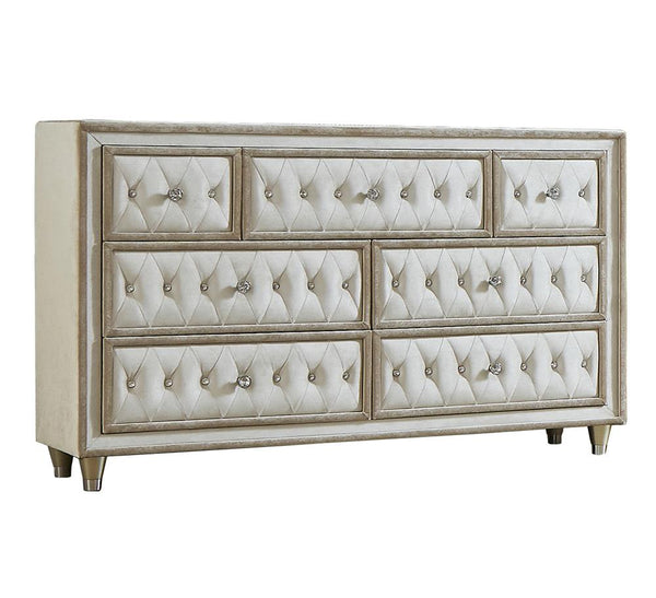 Antonella Ivory and Camel Upholstered 7-Drawer Dresser