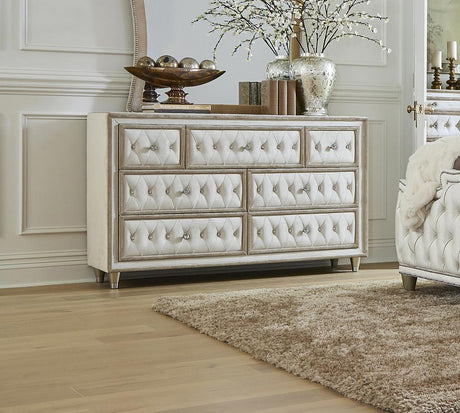 Antonella Ivory and Camel Upholstered 7-Drawer Dresser from Coaster - Luna Furniture
