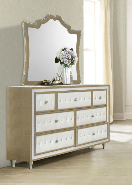 Antonella Ivory and Camel Upholstered 7-Drawer Dresser with Mirror from Coaster - Luna Furniture