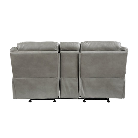 Aram Gray Faux Leather Double Glider Reclining Loveseat with Center Console, Receptacles and USB Ports from Homelegance - Luna Furniture
