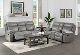 Aram Gray Faux Leather Double Glider Reclining Loveseat with Center Console, Receptacles and USB Ports from Homelegance - Luna Furniture