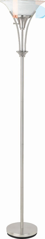 Archie Brushed Steel Floor Lamp with Frosted Ribbed Shade from Coaster - Luna Furniture