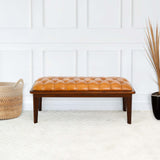 Arden Tan Leather Buttoned Bench from Midinmod - Luna Furniture
