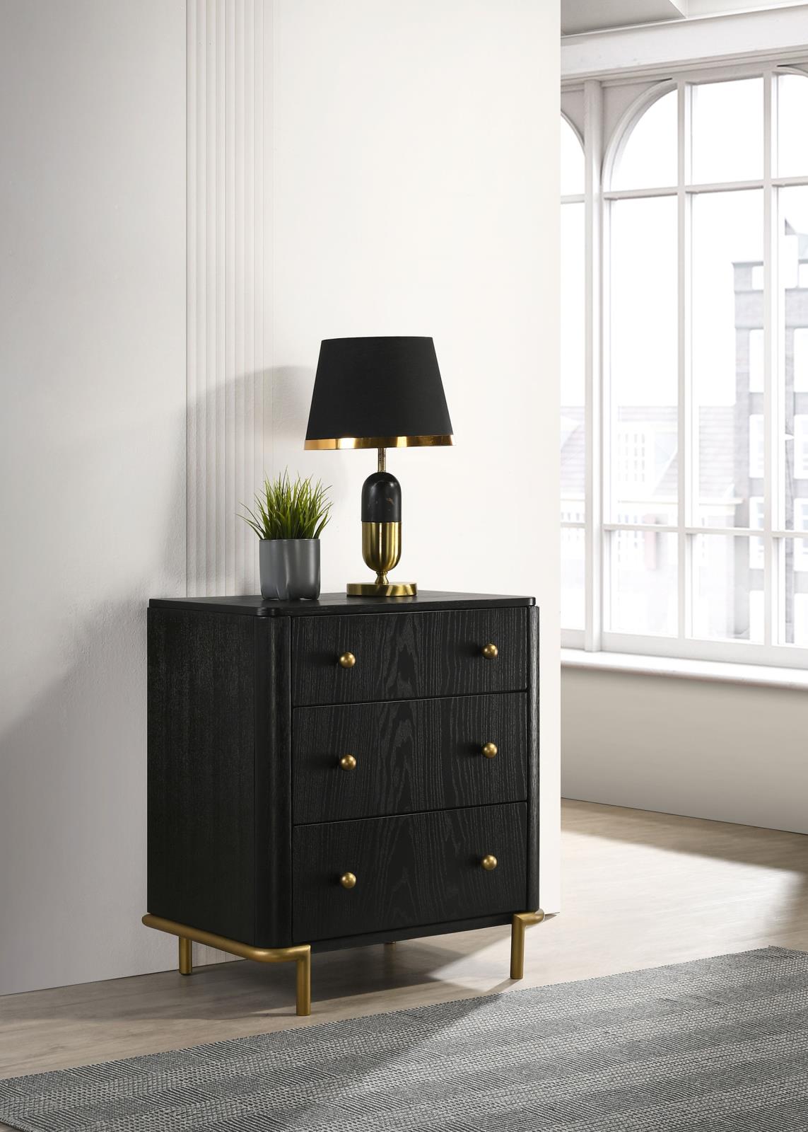 Arini Black 3-Drawer Nightstand from Coaster - Luna Furniture