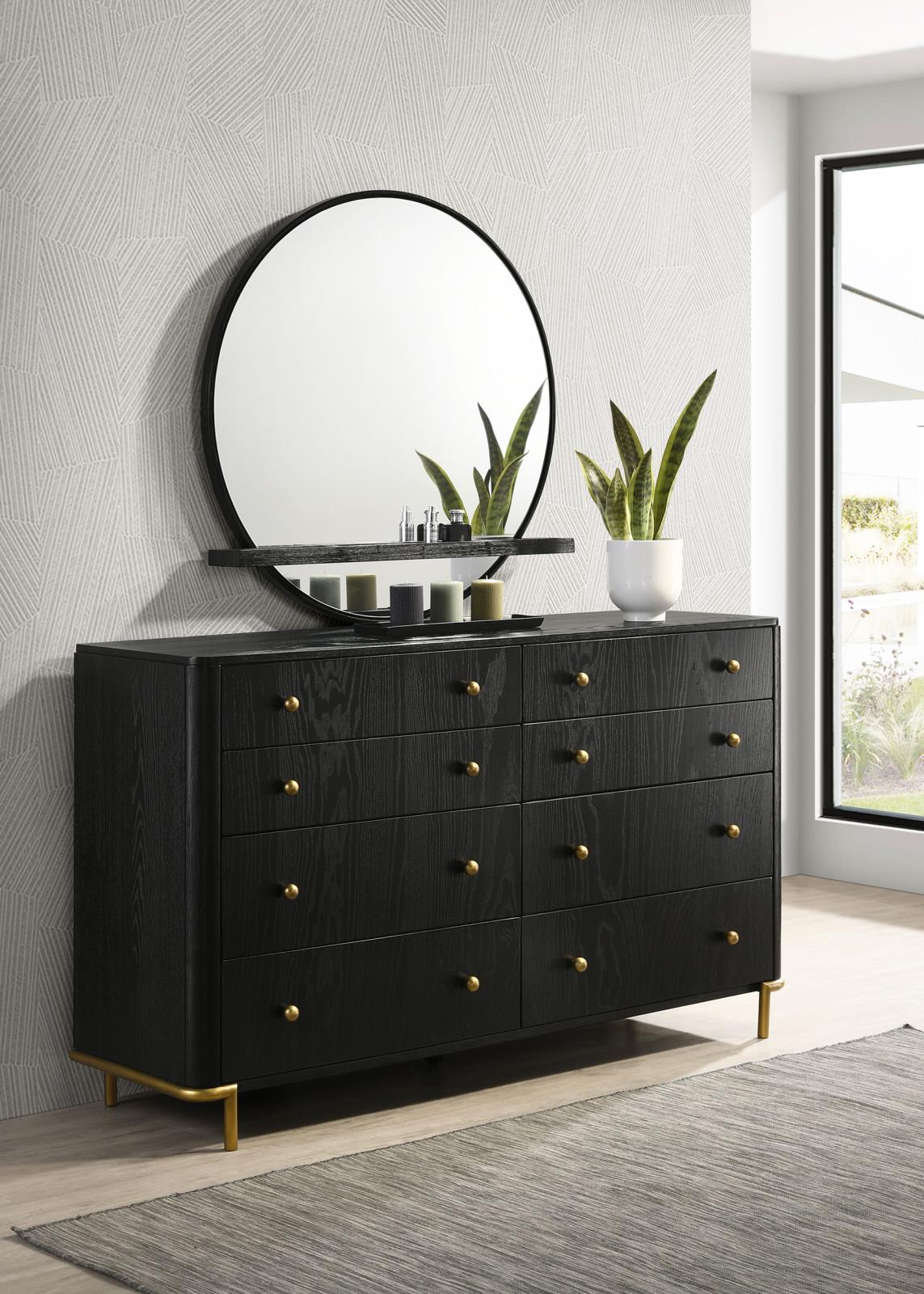 Arini Black 8-Drawer Bedroom Dresser with Mirror from Coaster - Luna Furniture