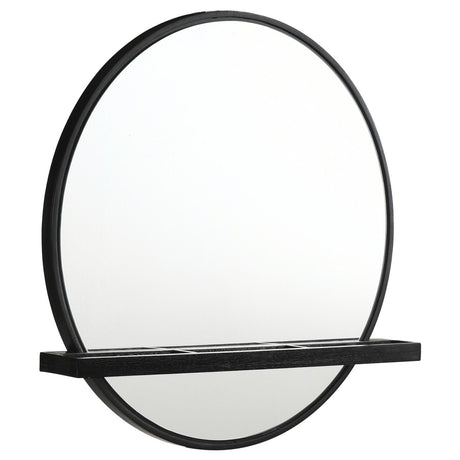 Arini Black Round Vanity Wall Mirror with Shelf from Coaster - Luna Furniture