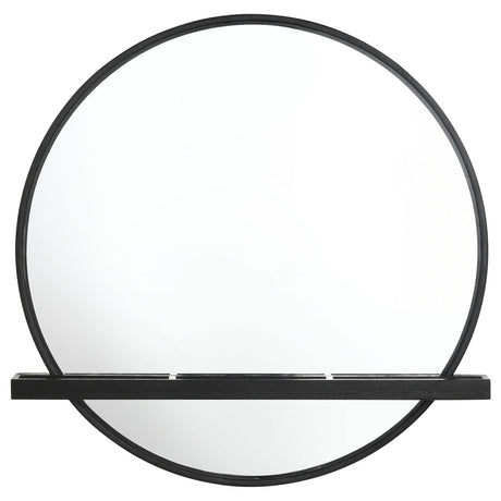 Arini Black Round Vanity Wall Mirror with Shelf from Coaster - Luna Furniture