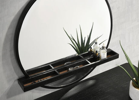 Arini Black Round Vanity Wall Mirror with Shelf from Coaster - Luna Furniture