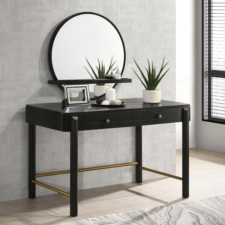 Arini Black Round Vanity Wall Mirror with Shelf from Coaster - Luna Furniture