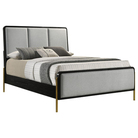 Arini Black and Gray Upholstered Eastern King Bed from Coaster - Luna Furniture