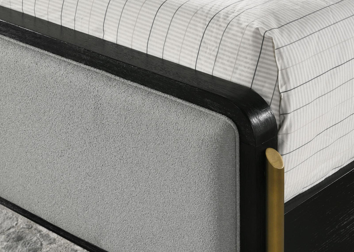 Arini Black and Gray Upholstered Eastern King Bed from Coaster - Luna Furniture