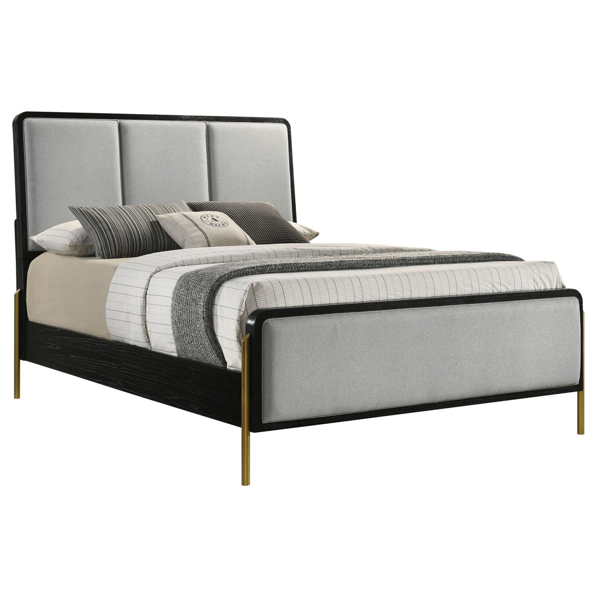 Arini Black and Gray Upholstered Queen Bed from Coaster - Luna Furniture
