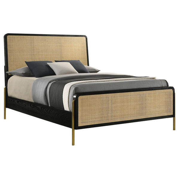 Arini Black and Natural Woven Rattan Eastern King Bed