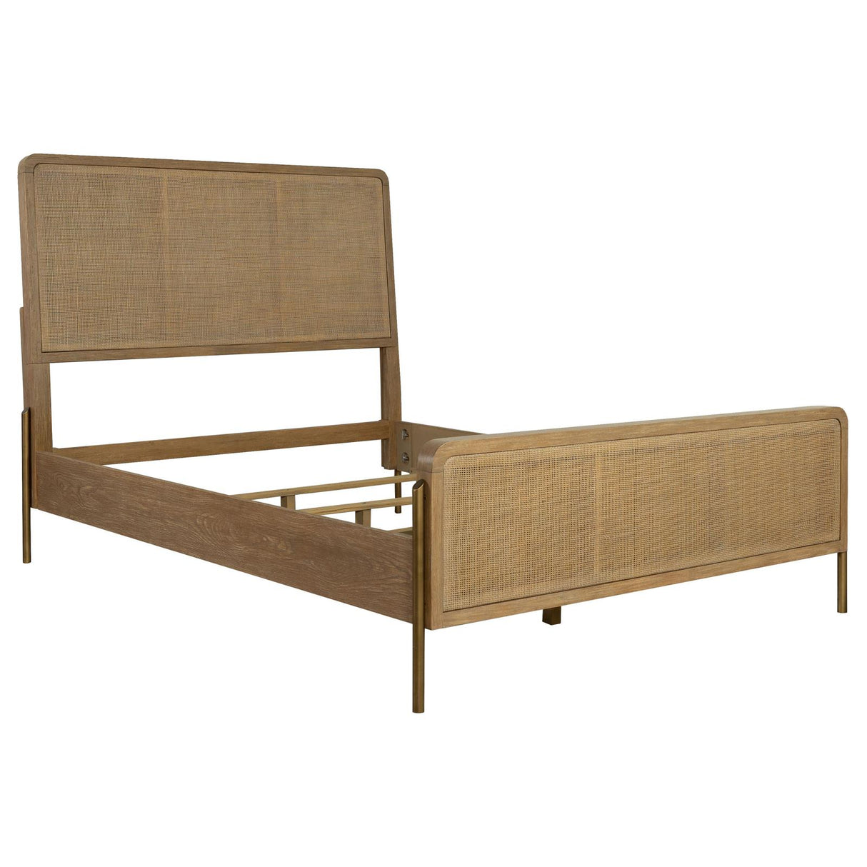 Arini Sand Wash and Natural Cane Upholstered Eastern King Panel Bed from Coaster - Luna Furniture