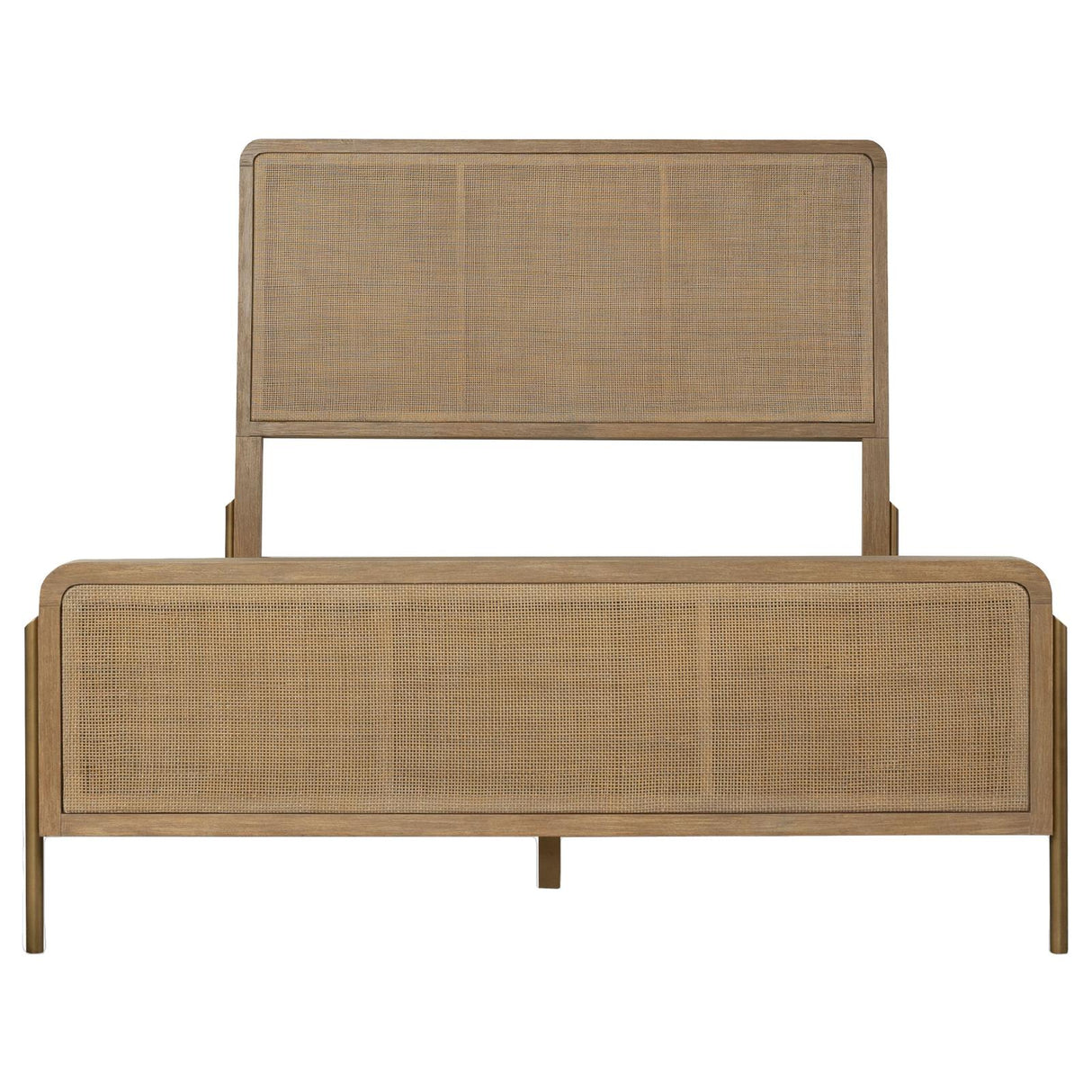 Arini Sand Wash and Natural Cane Upholstered Eastern King Panel Bed from Coaster - Luna Furniture