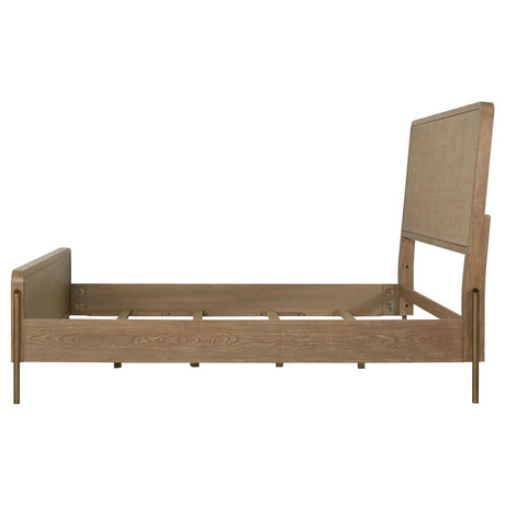 Arini Sand Wash and Natural Cane Upholstered Eastern King Panel Bed from Coaster - Luna Furniture