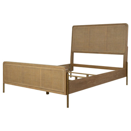 Arini Sand Wash and Natural Cane Upholstered Queen Panel Bed from Coaster - Luna Furniture