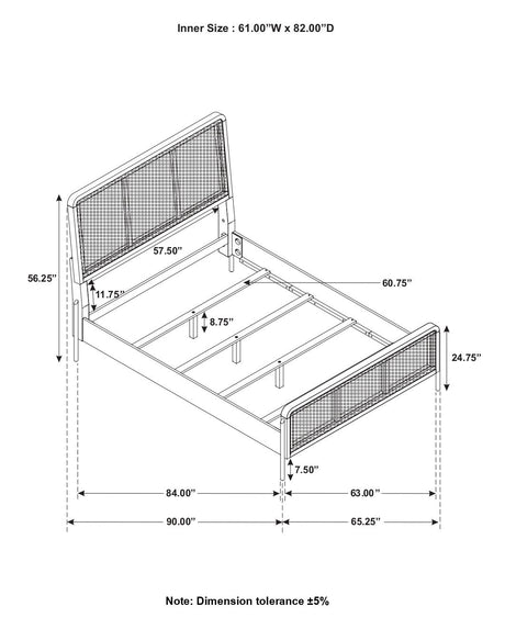 Arini Sand Wash and Natural Cane Upholstered Queen Panel Bed from Coaster - Luna Furniture